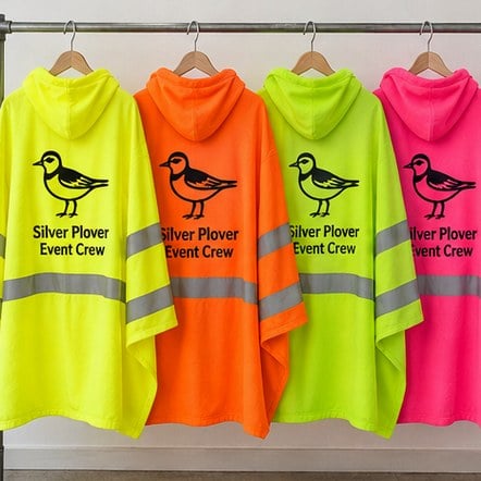 Customized ponchos for marshals, stewards and site crews